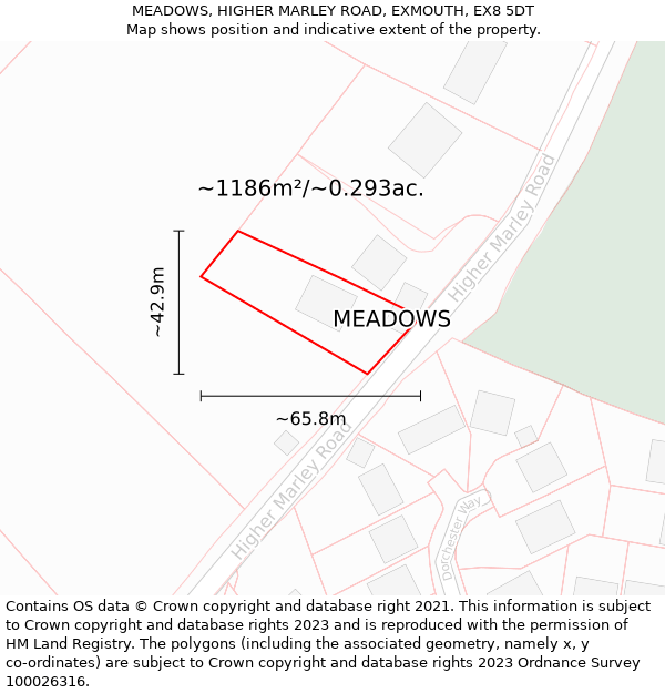 MEADOWS, HIGHER MARLEY ROAD, EXMOUTH, EX8 5DT: Plot and title map
