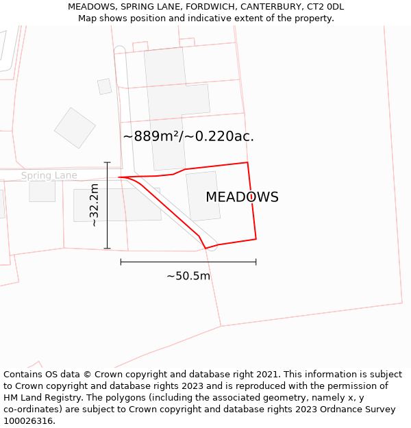 MEADOWS, SPRING LANE, FORDWICH, CANTERBURY, CT2 0DL: Plot and title map