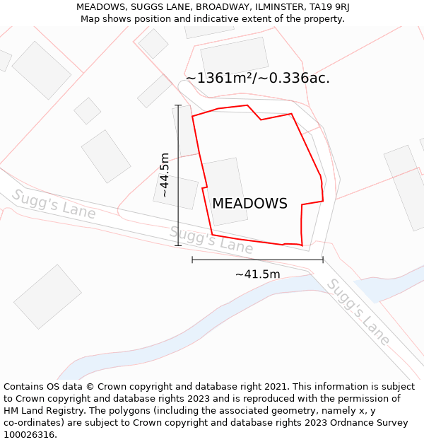 MEADOWS, SUGGS LANE, BROADWAY, ILMINSTER, TA19 9RJ: Plot and title map