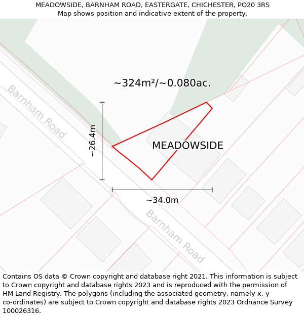 MEADOWSIDE, BARNHAM ROAD, EASTERGATE, CHICHESTER, PO20 3RS: Plot and title map