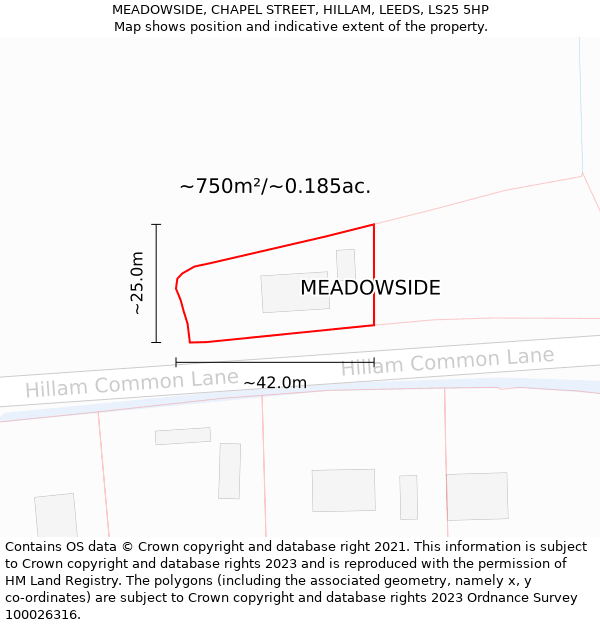 MEADOWSIDE, CHAPEL STREET, HILLAM, LEEDS, LS25 5HP: Plot and title map