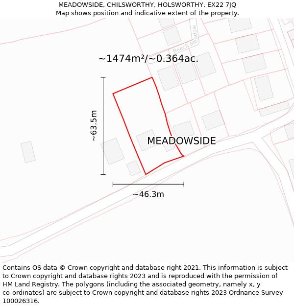 MEADOWSIDE, CHILSWORTHY, HOLSWORTHY, EX22 7JQ: Plot and title map