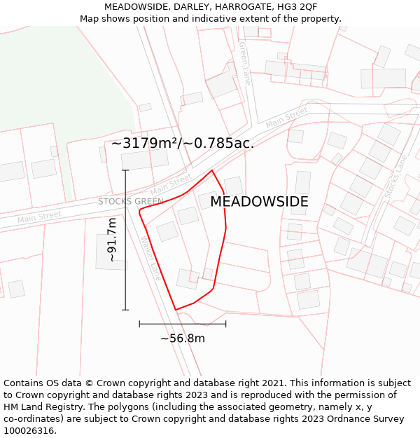 MEADOWSIDE, DARLEY, HARROGATE, HG3 2QF: Plot and title map