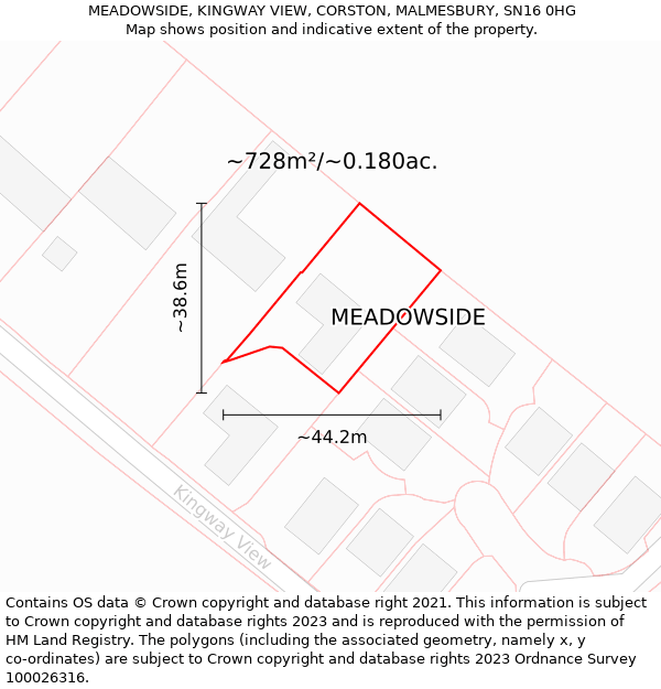 MEADOWSIDE, KINGWAY VIEW, CORSTON, MALMESBURY, SN16 0HG: Plot and title map