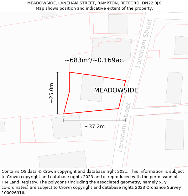 MEADOWSIDE, LANEHAM STREET, RAMPTON, RETFORD, DN22 0JX: Plot and title map