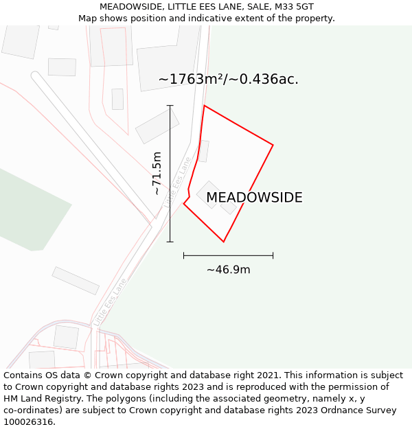 MEADOWSIDE, LITTLE EES LANE, SALE, M33 5GT: Plot and title map
