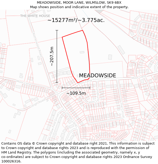 MEADOWSIDE, MOOR LANE, WILMSLOW, SK9 6BX: Plot and title map