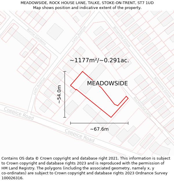 MEADOWSIDE, ROCK HOUSE LANE, TALKE, STOKE-ON-TRENT, ST7 1UD: Plot and title map