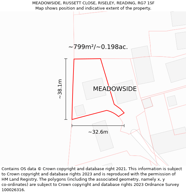 MEADOWSIDE, RUSSETT CLOSE, RISELEY, READING, RG7 1SF: Plot and title map