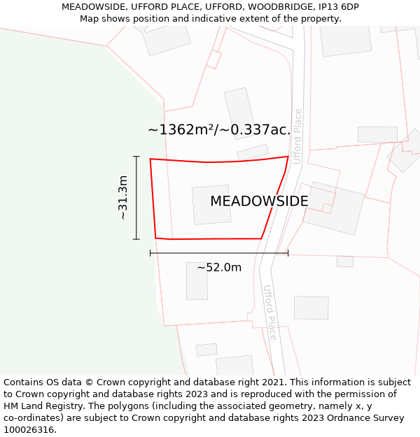 MEADOWSIDE, UFFORD PLACE, UFFORD, WOODBRIDGE, IP13 6DP: Plot and title map