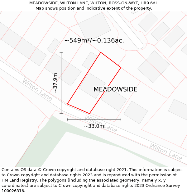 MEADOWSIDE, WILTON LANE, WILTON, ROSS-ON-WYE, HR9 6AH: Plot and title map