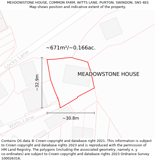 MEADOWSTONE HOUSE, COMMON FARM, WITTS LANE, PURTON, SWINDON, SN5 4ES: Plot and title map