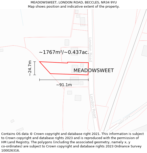 MEADOWSWEET, LONDON ROAD, BECCLES, NR34 9YU: Plot and title map