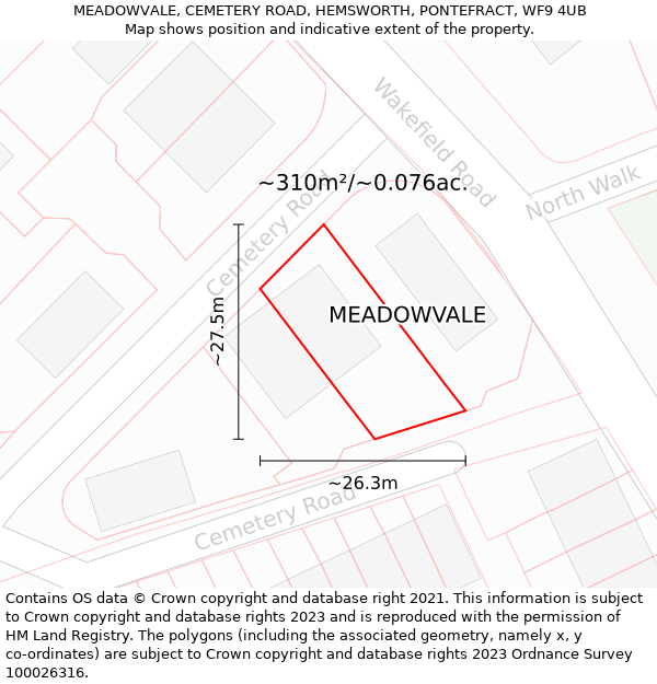 MEADOWVALE, CEMETERY ROAD, HEMSWORTH, PONTEFRACT, WF9 4UB: Plot and title map