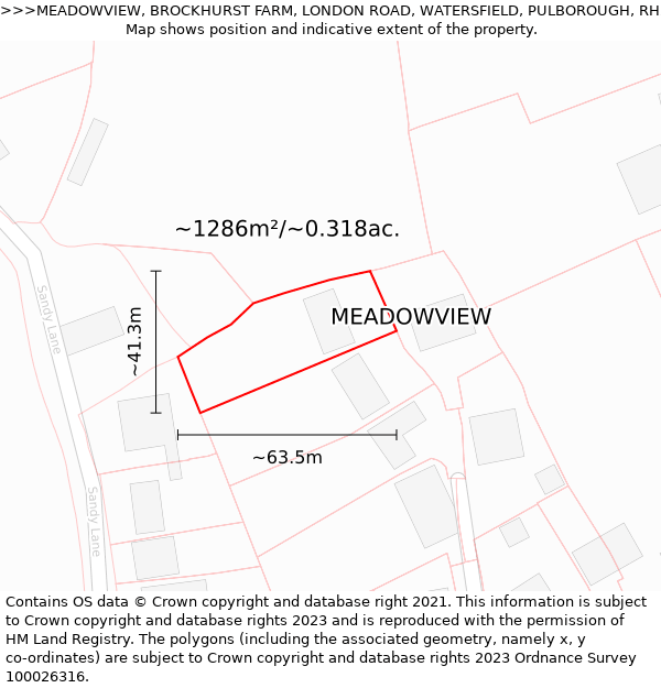 MEADOWVIEW, BROCKHURST FARM, LONDON ROAD, WATERSFIELD, PULBOROUGH, RH20 1NX: Plot and title map