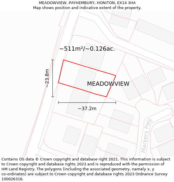 MEADOWVIEW, PAYHEMBURY, HONITON, EX14 3HA: Plot and title map