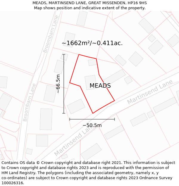 MEADS, MARTINSEND LANE, GREAT MISSENDEN, HP16 9HS: Plot and title map