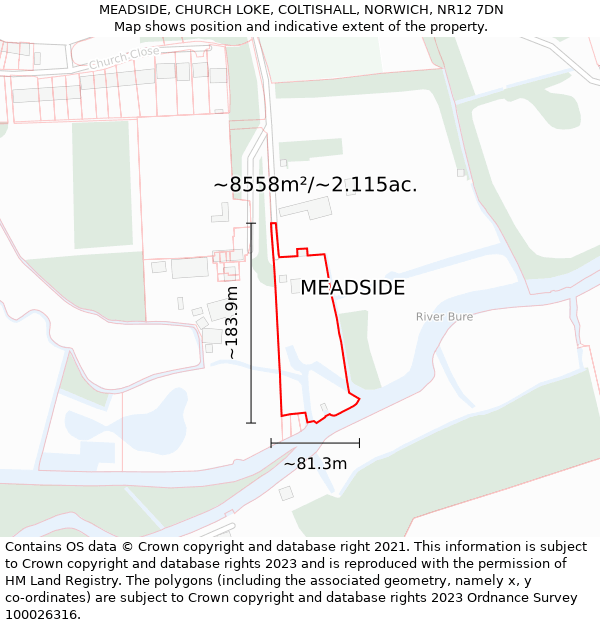 MEADSIDE, CHURCH LOKE, COLTISHALL, NORWICH, NR12 7DN: Plot and title map