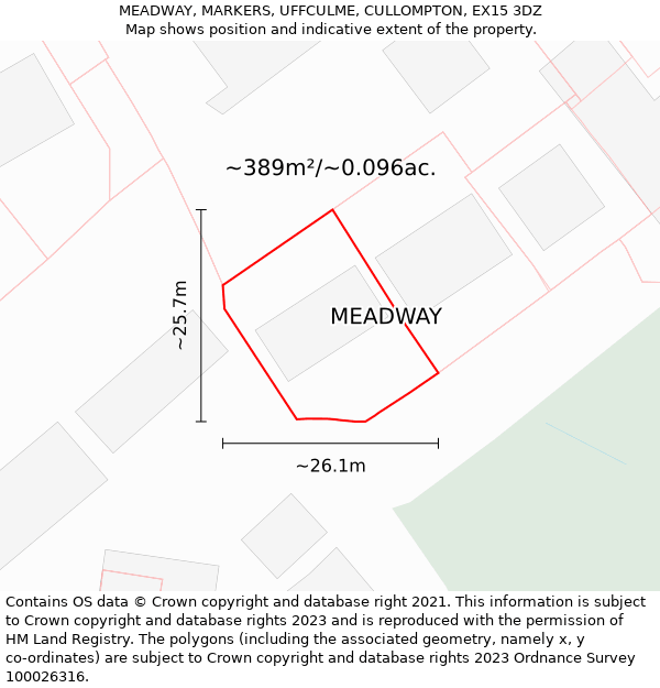 MEADWAY, MARKERS, UFFCULME, CULLOMPTON, EX15 3DZ: Plot and title map