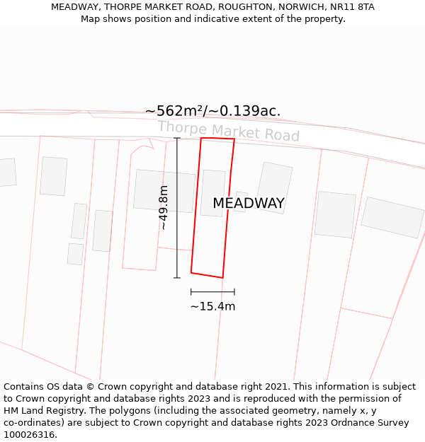 MEADWAY, THORPE MARKET ROAD, ROUGHTON, NORWICH, NR11 8TA: Plot and title map