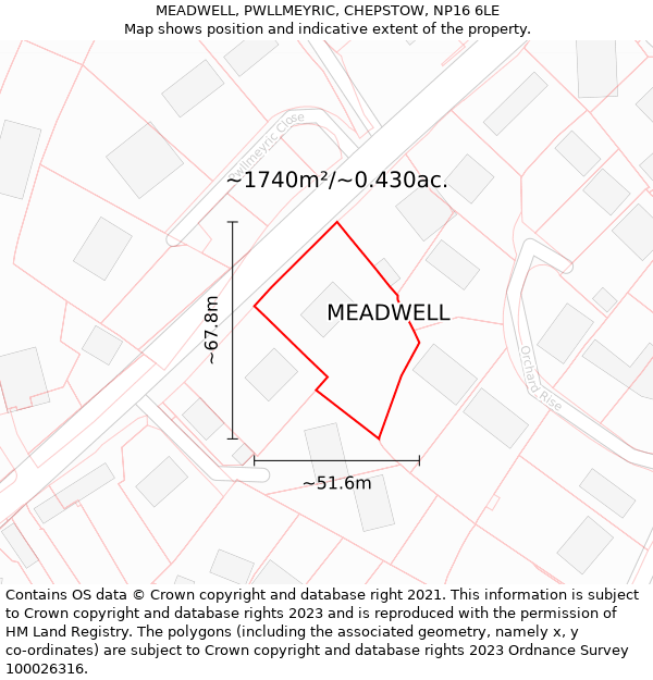 MEADWELL, PWLLMEYRIC, CHEPSTOW, NP16 6LE: Plot and title map