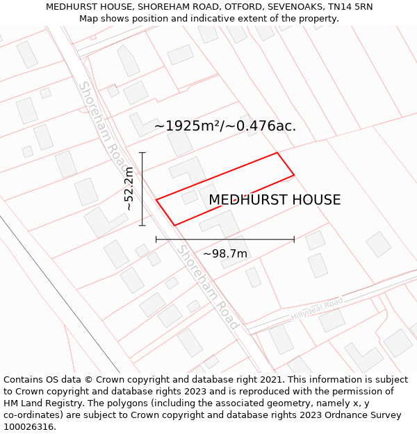 MEDHURST HOUSE, SHOREHAM ROAD, OTFORD, SEVENOAKS, TN14 5RN: Plot and title map