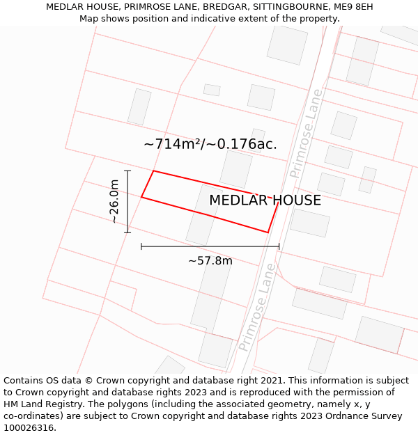 MEDLAR HOUSE, PRIMROSE LANE, BREDGAR, SITTINGBOURNE, ME9 8EH: Plot and title map