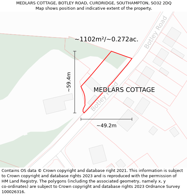 MEDLARS COTTAGE, BOTLEY ROAD, CURDRIDGE, SOUTHAMPTON, SO32 2DQ: Plot and title map