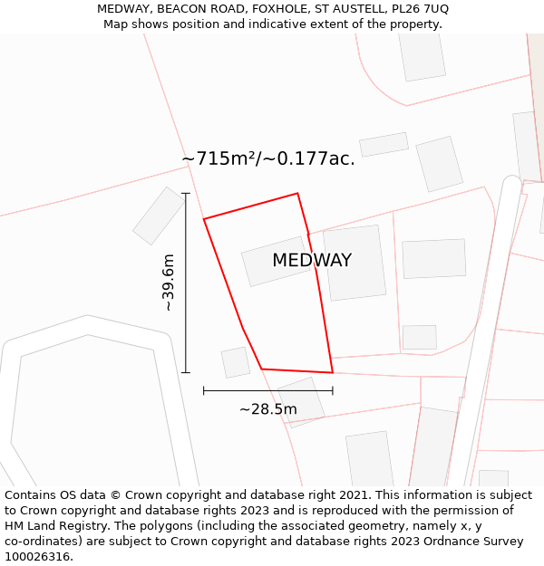 MEDWAY, BEACON ROAD, FOXHOLE, ST AUSTELL, PL26 7UQ: Plot and title map