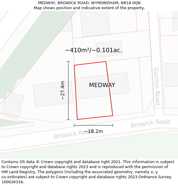 MEDWAY, BROWICK ROAD, WYMONDHAM, NR18 0QN: Plot and title map