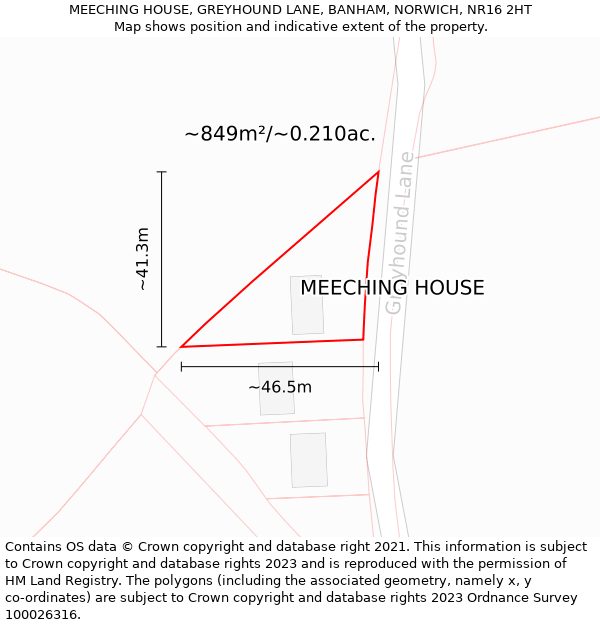 MEECHING HOUSE, GREYHOUND LANE, BANHAM, NORWICH, NR16 2HT: Plot and title map