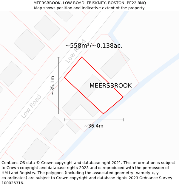 MEERSBROOK, LOW ROAD, FRISKNEY, BOSTON, PE22 8NQ: Plot and title map