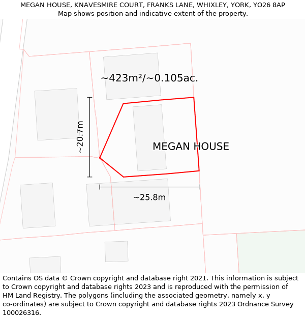 MEGAN HOUSE, KNAVESMIRE COURT, FRANKS LANE, WHIXLEY, YORK, YO26 8AP: Plot and title map