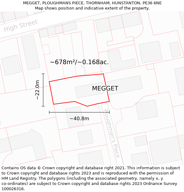 MEGGET, PLOUGHMANS PIECE, THORNHAM, HUNSTANTON, PE36 6NE: Plot and title map