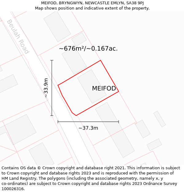 MEIFOD, BRYNGWYN, NEWCASTLE EMLYN, SA38 9PJ: Plot and title map