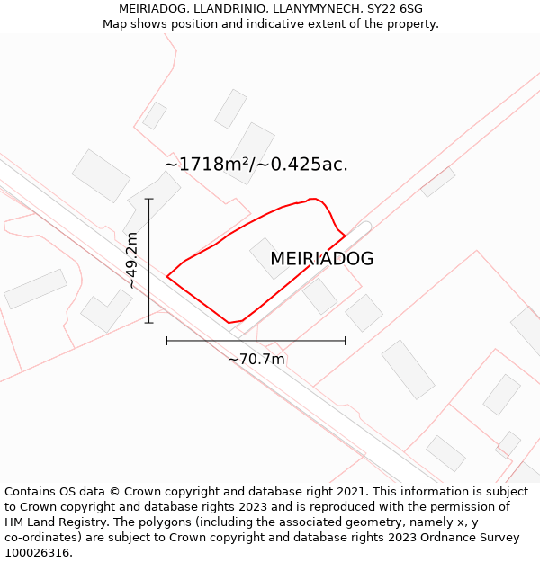 MEIRIADOG, LLANDRINIO, LLANYMYNECH, SY22 6SG: Plot and title map