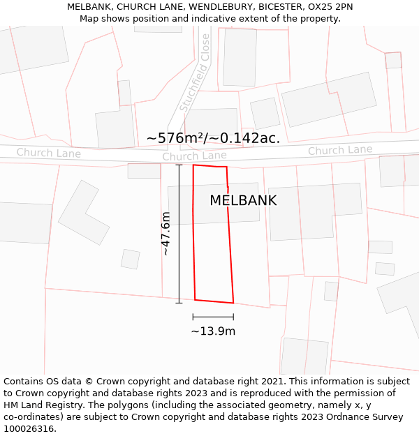 MELBANK, CHURCH LANE, WENDLEBURY, BICESTER, OX25 2PN: Plot and title map