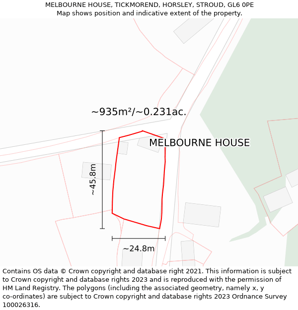 MELBOURNE HOUSE, TICKMOREND, HORSLEY, STROUD, GL6 0PE: Plot and title map