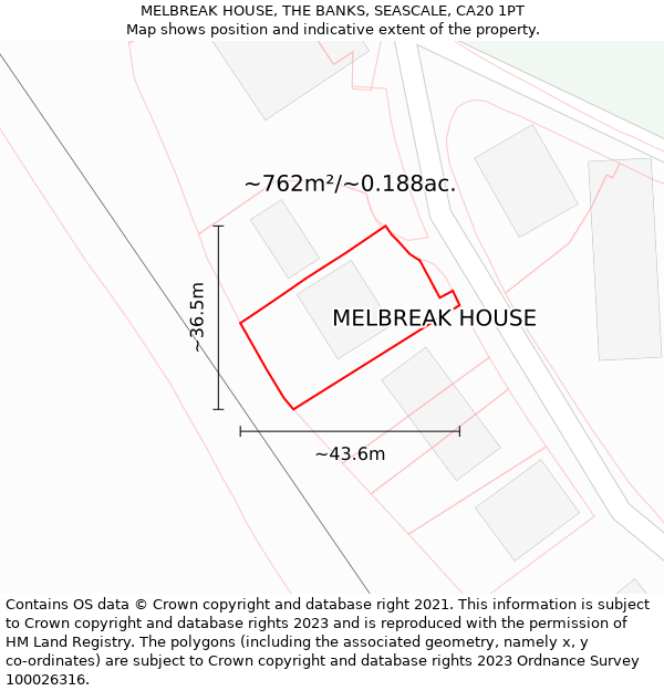 MELBREAK HOUSE, THE BANKS, SEASCALE, CA20 1PT: Plot and title map