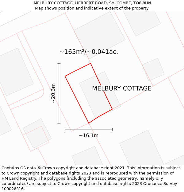 MELBURY COTTAGE, HERBERT ROAD, SALCOMBE, TQ8 8HN: Plot and title map