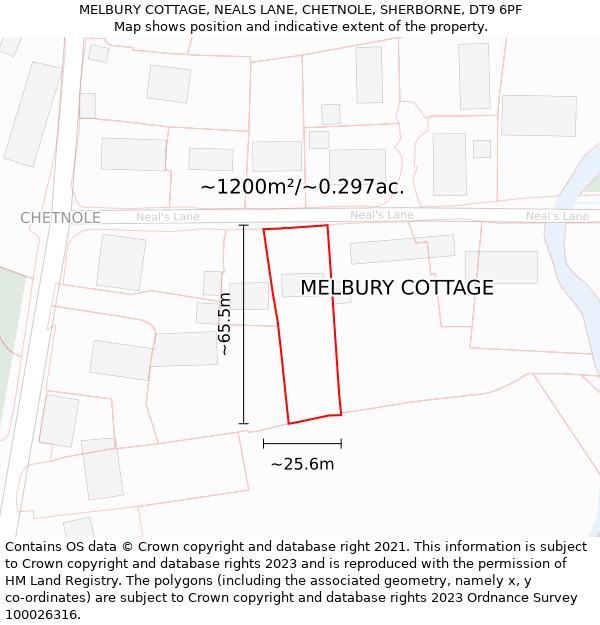 MELBURY COTTAGE, NEALS LANE, CHETNOLE, SHERBORNE, DT9 6PF: Plot and title map