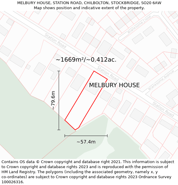 MELBURY HOUSE, STATION ROAD, CHILBOLTON, STOCKBRIDGE, SO20 6AW: Plot and title map
