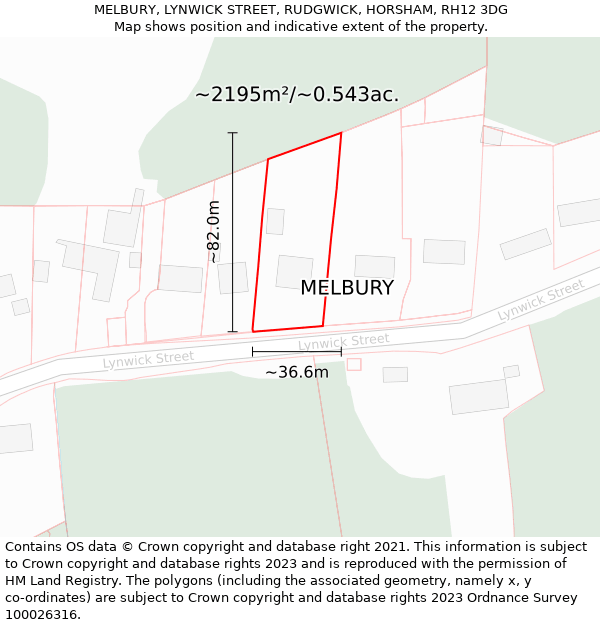 MELBURY, LYNWICK STREET, RUDGWICK, HORSHAM, RH12 3DG: Plot and title map