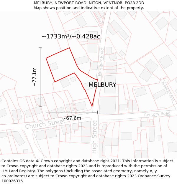 MELBURY, NEWPORT ROAD, NITON, VENTNOR, PO38 2DB: Plot and title map