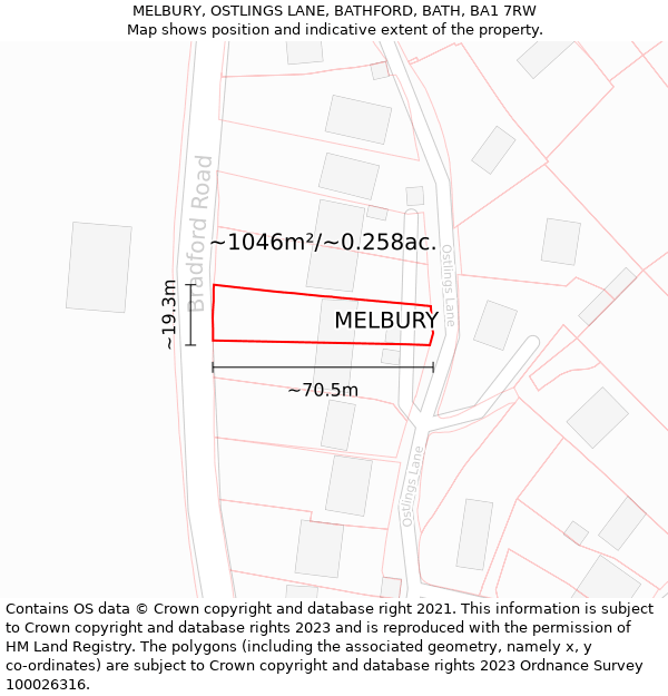 MELBURY, OSTLINGS LANE, BATHFORD, BATH, BA1 7RW: Plot and title map