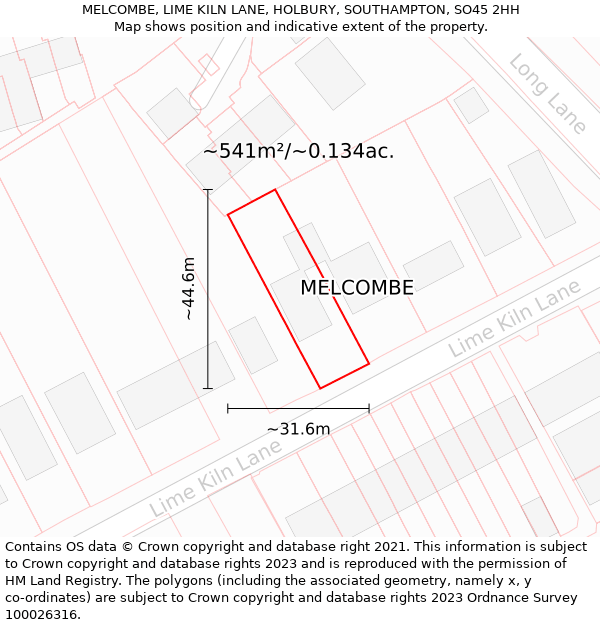 MELCOMBE, LIME KILN LANE, HOLBURY, SOUTHAMPTON, SO45 2HH: Plot and title map