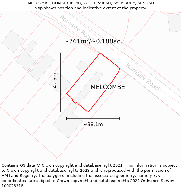 MELCOMBE, ROMSEY ROAD, WHITEPARISH, SALISBURY, SP5 2SD: Plot and title map