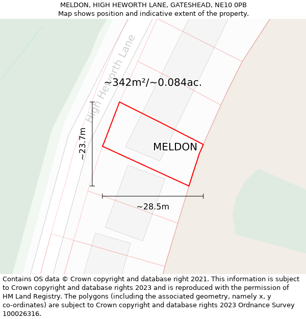 MELDON, HIGH HEWORTH LANE, GATESHEAD, NE10 0PB: Plot and title map