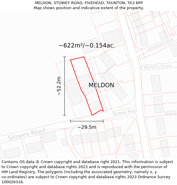 MELDON, STOWEY ROAD, FIVEHEAD, TAUNTON, TA3 6PP: Plot and title map