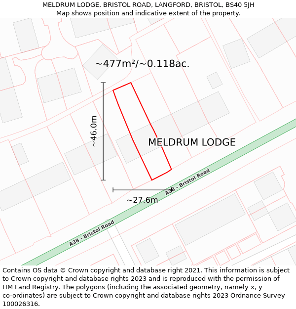 MELDRUM LODGE, BRISTOL ROAD, LANGFORD, BRISTOL, BS40 5JH: Plot and title map